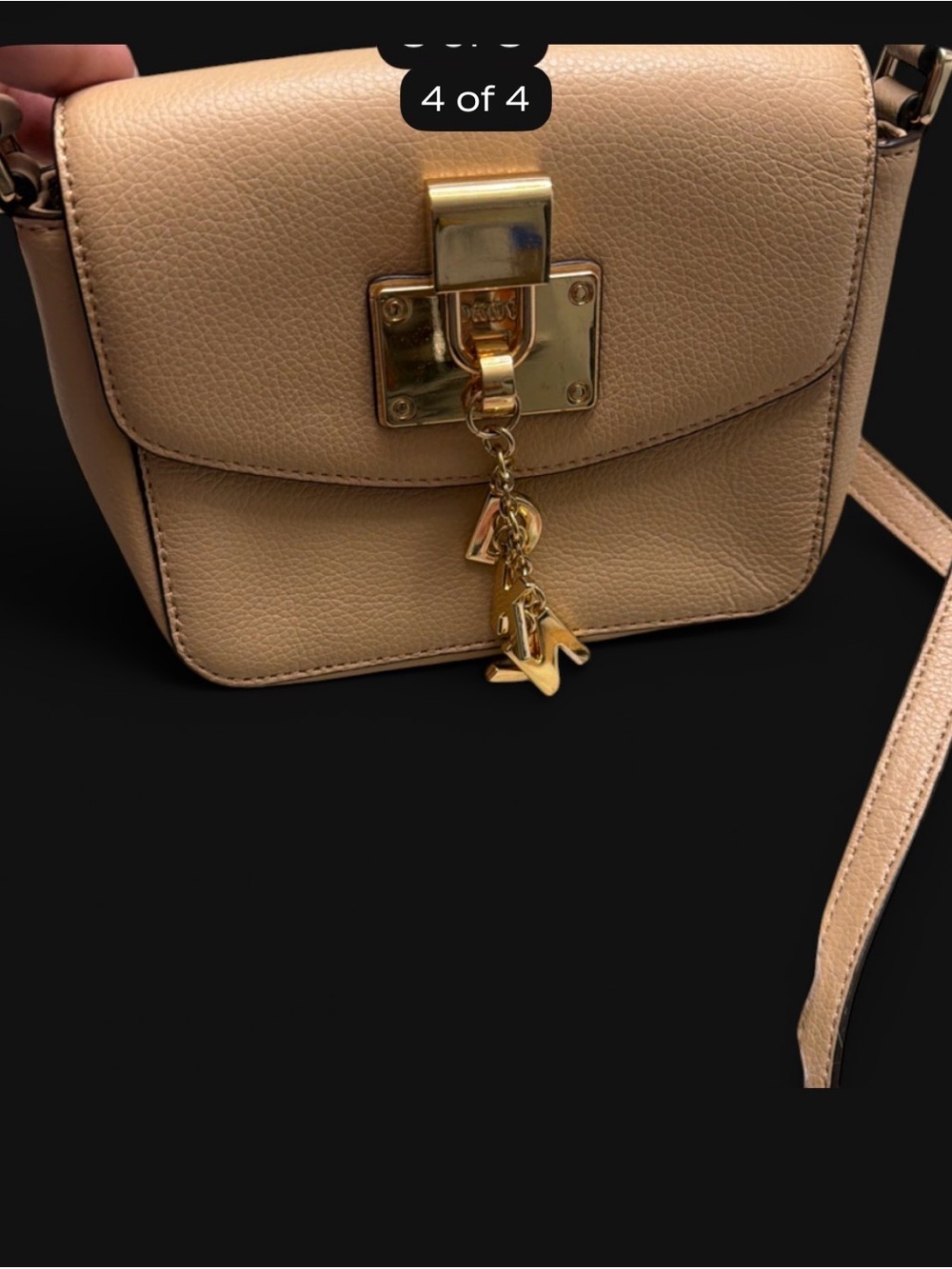 DKNY Leather Crossbody Bag with Gold Hardware - Nude Beige
